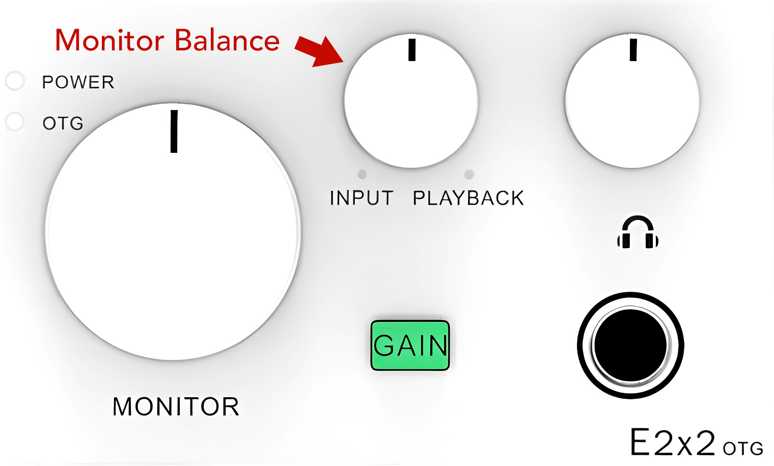 E2x2OTG monitorbalance | Front panel monitor mix.